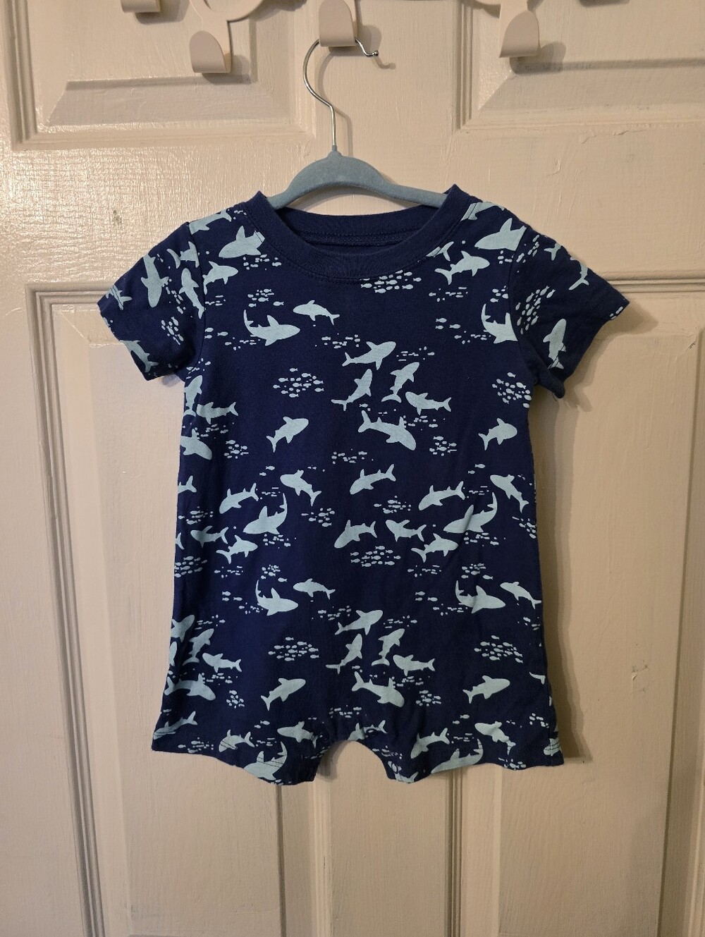 Carter's Navy and Light Blue Shark Print One-Piece Bodysuit